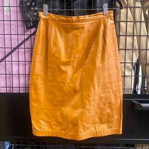 Vintage Peanut Butter Leather Knee Length Skirt